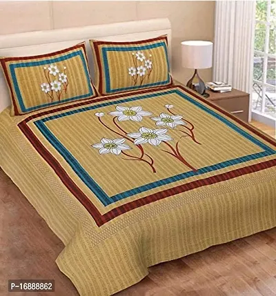 Monik Handicrafts Floral 144 TC Cotton Double Bedsheet with 2 Pillow Covers-thumb3