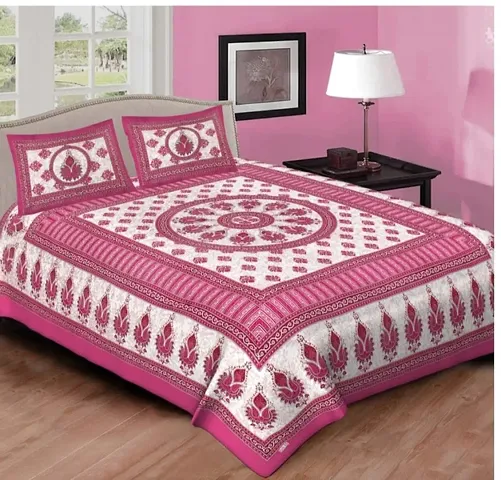 Printed Cotton Double Bedsheet with 2 Pillow Cover