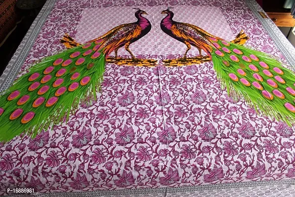 Monik Handicrafts 90 x 85 Inches Lucky Peacock Collection Cotton Bedsheets King Size with 2 Pillow Covers (Pink)-thumb5