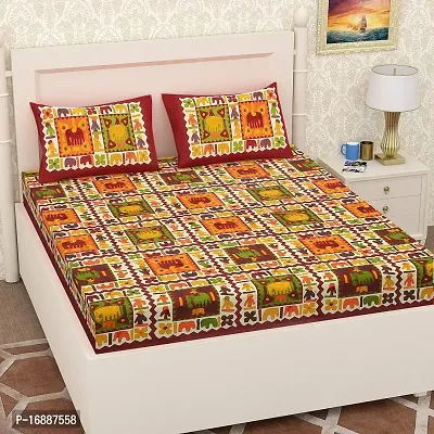 Monik Handicrafts 100% Cotton Rajasthani Jaipuri sanganeri Traditional Queen Size Double Bed Sheet with 2 Pillow Covers