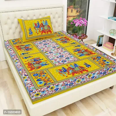 Monik Handicrafts?Cotton Printed 144 TC Single Bed Sheet(Size-90 inch x 60 inch) with Pillow Cover(Size-18 inch X 28 inch)-thumb0