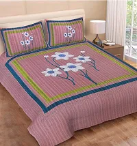 Monik Handicrafts Floral 144 TC Cotton Double Bedsheet with 2 Pillow Covers-thumb1