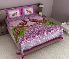 Monik Handicrafts 90 x 85 Inches Lucky Peacock Collection Cotton Bedsheets King Size with 2 Pillow Covers (Pink)-thumb3