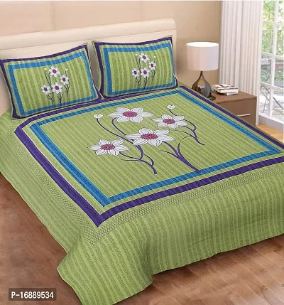 Monik Handicrafts Floral 144 TC Cotton Double Bedsheet with 2 Pillow Covers-thumb0