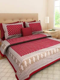 Monik Handicrafts Cotton Rajasthani Jaipuri Sanganeri Traditional King Size Double Bed Sheet with 2 Pillow Covers (Red)-thumb2