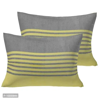 Monik Handicrafts?144 TC 100% Cotton Double Bedsheet with 2 Pillow Covers - Yellow and Grey-thumb2