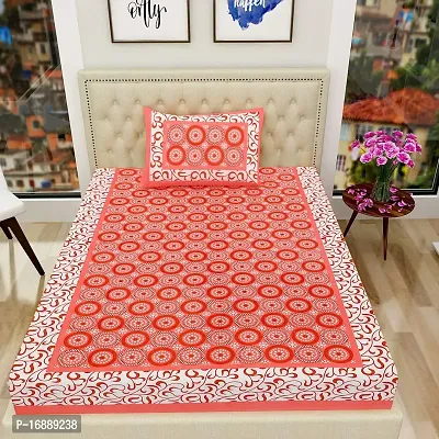 Monik Handicrafts?Cotton Printed 144 TC Single Bed Sheet(Size-90 inch x 60 inch) with Pillow Cover(Size-18 inch X 28 inch)-thumb2