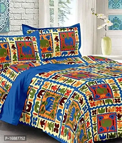 Monik Handicrafts Double Bedsheet Pure Cotton Rajasthani/Jaipuri Printed with 2 Pillow Covers,Size-(90 x 108 Inch) |Multicolor-thumb0