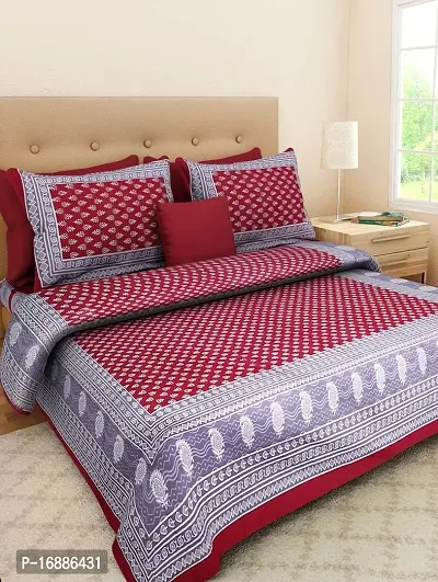 Monik Handicrafts Double Bedsheet With 2 Pillow Covers 100% Cotton 144TC-thumb0