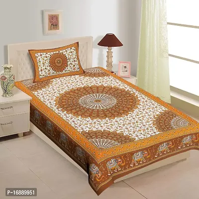 Monik handicrafts 100% Cotton Bedsheet for Single Bed Cotton 144tc Sanganeri Print Single Bedsheet with 1 Pillow Cover (Brown-186)