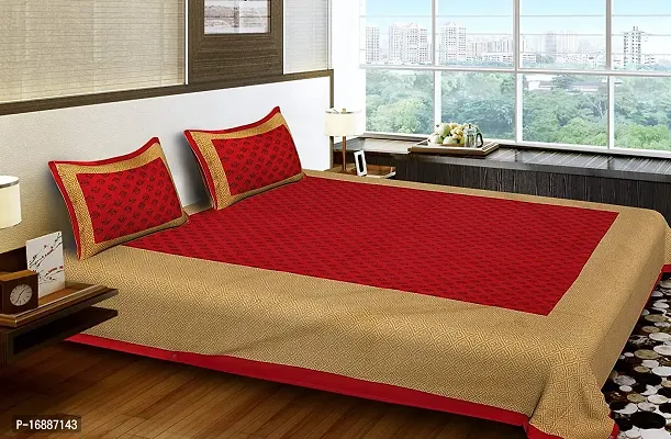Monik Handicrafts Cotton 144 TC Bedsheet (Red_King)