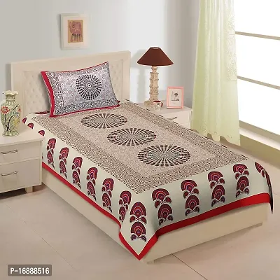 Monik Handicrafts Comfort Rajasthani Jaipuri Traditional Sanganeri Print 144 TC 100% Cotton Single Bedsheet with 1 Pillow Covers-thumb0