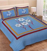 Monik Handicrafts 100% Cotton Rajasthani Jaipuri sanganeri Traditional King Size Double Bed Sheet with 2 Pillow Covers (Blue)-thumb1