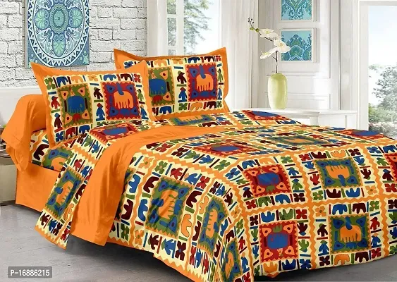 Tushar Enterprises 100 % Rajasthani Jaipuri Traditional 1 Double Bedsheets With 2 Pillow Cover