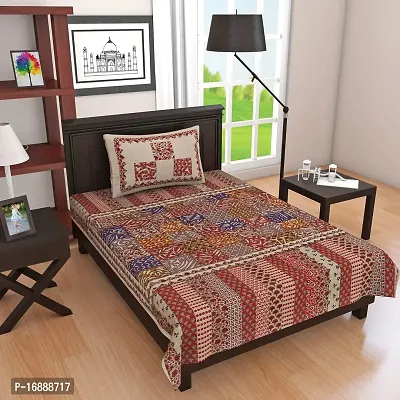 Monik Handicrafts Comfort Jaipuri Traditional Sanganeri Print 144 TC 100% Cotton Single Bedsheet with 1 Pillow Cover