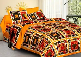 Bedsheet Hub Presents Rajasthani Jaipuri Modern Sanganeri Print Cotton Double Bedsheet with 2 Pillow Covers (Queen Size)-thumb1