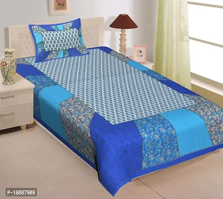 Monik Handicrafts Comfort Rajasthani Jaipuri Traditional Print 144 TC 100% Cotton Single Bedsheet with 1 Pillow Covers