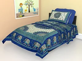 Monik Handicrafts Pure Cotton 144 TC Single Size Bed Sheet with 1 Pillow Cover - Bedsheet for Single Bed | Comfort and Style for Your Single Bed (White Blue-102, Cotton)-thumb1