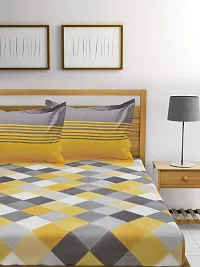 Monik Handicrafts 144 TC 100% Cotton Double Checkered Bedsheet with 2 Pillow Covers (Yellow)-thumb2