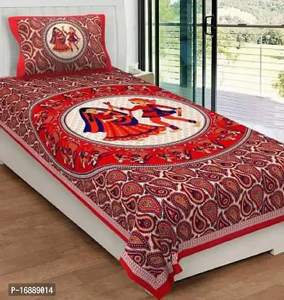 Monik Handicrafts Comfort Rajasthani Jaipuri Traditional Sanganeri Print 144 TC Cotton Single Size Bedsheet with 1 Pillow Cover-thumb0