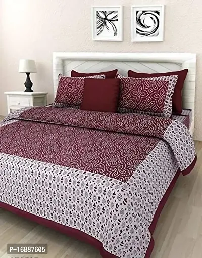 Monik Handicrafts Cotton Rajasthani Free Size Double Bedsheet with 2 Pillow Cover (Maroon)