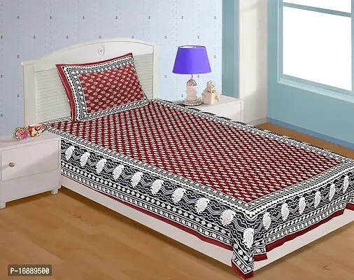 Monik Handicrafts Single Bedsheet with 1 Pillow Cover (Maroon-179)