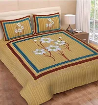 Monik Handicrafts 100% Cotton Rajasthani Jaipuri sanganeri Traditional King Size Double Bed Sheet with 2 Pillow Covers (Yellow)-thumb1