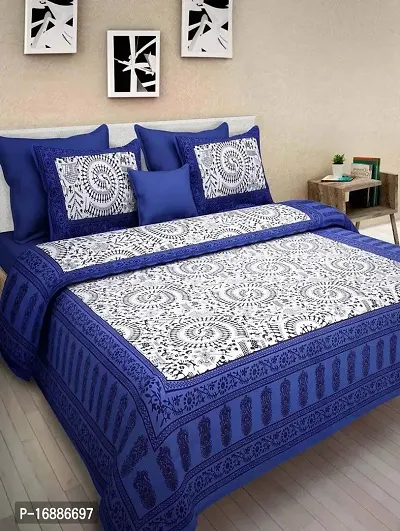 180 TC 100% Permium Cotton Flat Bedsheet Rajasthani Jaipuri sanganeri Traditional King Size Double Bed Sheet with 2 Pillow Covers by Monik Handicrafts