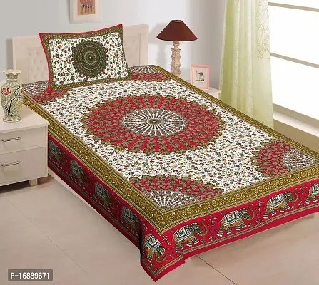 Monik Handicrafts 100% Cotton Bedsheet for Single Bed Cotton,144tc Red Single Bedsheet with 1 Pillow Cover (Red-185)