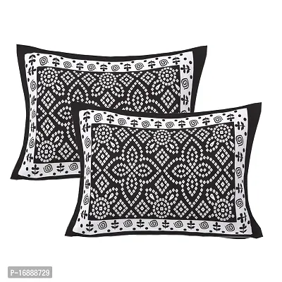 Monik Handicrafts 100% Cotton Rajasthani Jaipuri sanganeri Traditional King Size Double Bed Sheet with 2 Pillow Covers (Black)-thumb4