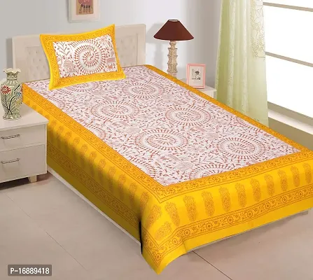 Monik Handicrafts Comfort Rajasthani Jaipuri Traditional Sanganeri Print 144 TC Cotton Single Size Bedsheet with 1 Pillow Cover - Single_Bedsheet