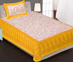 Monik Handicrafts Comfort Rajasthani Jaipuri Traditional Sanganeri Print 144 TC Cotton Single Size Bedsheet with 1 Pillow Cover - Single_Bedsheet-thumb2