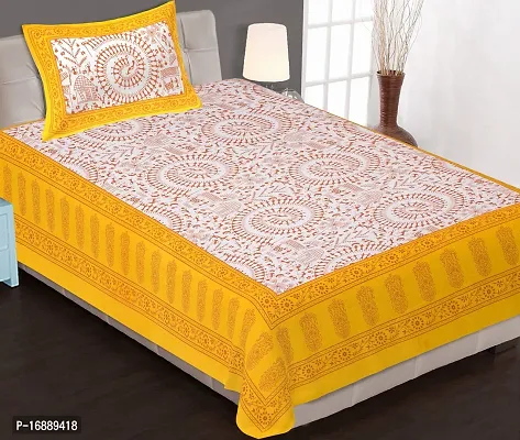 Monik Handicrafts Comfort Rajasthani Jaipuri Traditional Sanganeri Print 144 TC Cotton Single Size Bedsheet with 1 Pillow Cover - Single_Bedsheet-thumb3