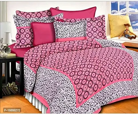 Monik Handicrafts 100% Cotton Rajasthani Jaipuri sanganeri Traditional King Size Double Bed Sheet with 2 Pillow Covers (Pink, Queen)-thumb0