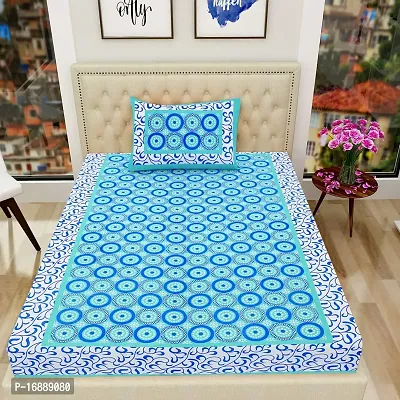Monik Handicrafts Pure Cotton 144 TC Single Size Bed Sheet with 1 Pillow Cover - Bedsheet for Single Bed | Comfort and Style for Your Single Bed (Cloudy Blue-106, Cotton)