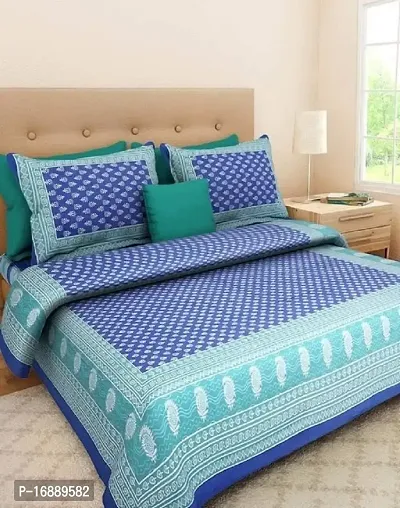 HALOS TEX 144 TC Cotton King Size Double Bedsheet with 2 Pillow Covers - Multicolor - H0336-thumb0