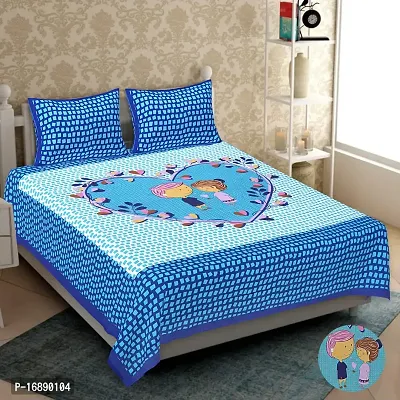 Monik Handicrafts?144 TC Cotton Printed Jaipuri Double Bedsheet with 2 Pillow Covers-thumb0