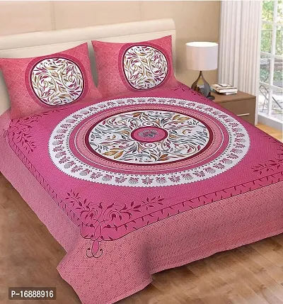 Monik Handicrafts 100% Cotton Rajasthani Jaipuri sanganeri Traditional King Size Double Bed Sheet with 2 Pillow Covers (Pink)