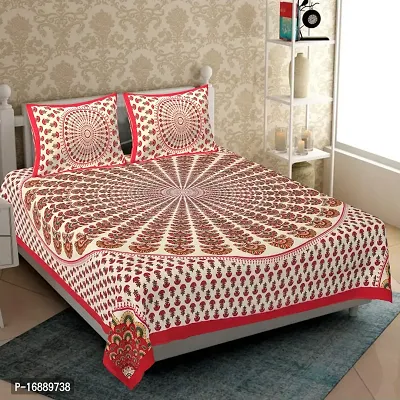 Monik Handicrafts Floral Rajasthani Jaipuri Traditional Cotton Double Bedsheet with 2 Pillow Covers-thumb0