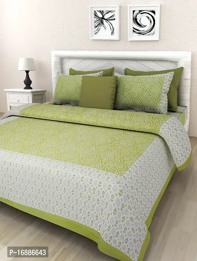 Holy Homes Traditional Print Cotton Double Bedsheet with 2 Pillow Covers- King Size (Green)