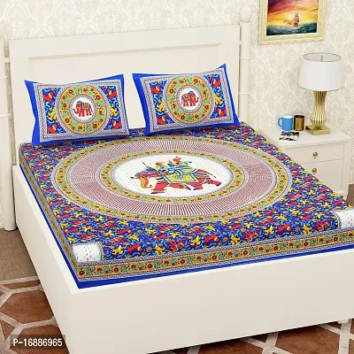 Monik Handicrafts 144 TC 100% Cotton Rajasthani Jaipuri Double Bedsheet with 2 Pillow Covers (Blue)