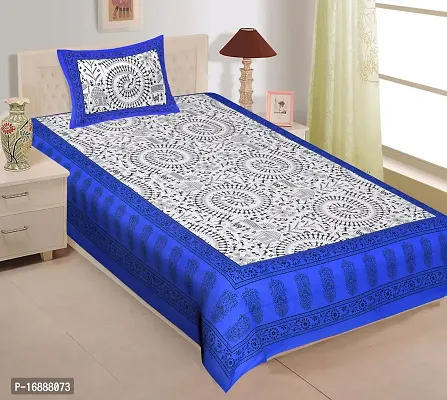 Monik Handicrafts 100% Cotton Rajasthani Jaipuri Traditional Single Bed Sheet with One Pillow Cover-thumb0