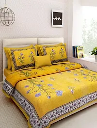 Monik Handicrafts Cotton King Size Jaipuri bedsheet with 2 Pillow Cover (90x108) (Yellow)-thumb4