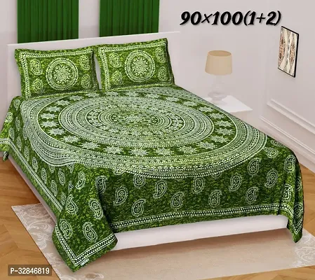 Comfortable Cotton Printed Double Bedsheet with Two Pillow Covers-thumb0