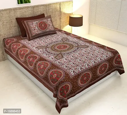 Monik Handicrafts?Comfort Rajasthani Jaipuri Traditional Sanganeri Print 144 TC 100% Cotton Single Bedsheet with 1 Pillow Covers-thumb0