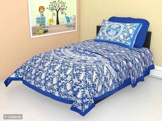 Monik Handicrafts Pure Cotton 144 TC Single Size Bed Sheet with 1 Pillow Cover - Bedsheet for Single Bed | Comfort and Style for Your Single Bed (Lapis Blue-15, Cotton)