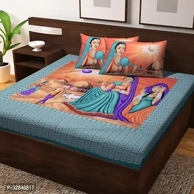 Comfortable Cotton Printed Double Bedsheet with Two Pillow Covers