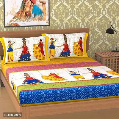 Monik Handicrafts Cotton 144 TC Bedsheet (Yellow_Standard)