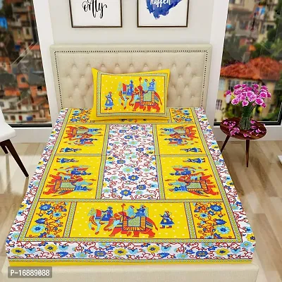 Monik Handicrafts?Cotton Printed 144 TC Single Bed Sheet(Size-90 inch x 60 inch) with Pillow Cover(Size-18 inch X 28 inch)-thumb2