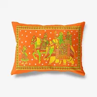 Monik Handicrafts 144 TC 100% Cotton Rajasthani Jaipuri Double Bedsheet with 2 Pillow Covers (Orange)-thumb2